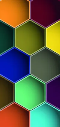 Add some visual interest to your device with this stunning live wallpaper! The vibrant hexagons, arranged in a captivating geometric abstract design, are sure to make your phone stand out