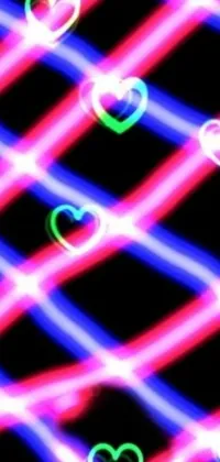 This live wallpaper features a collection of glowing hearts set against a dark background