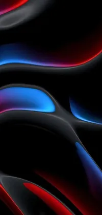 This trendy phone live wallpaper features a sleek black background adorned with bright red and blue swirls in a digital art style