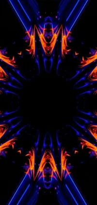 This abstract digital live wallpaper features a bright blue and orange design on a black background