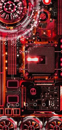 Looking for a stunning live wallpaper for your phone? Check out this crimson-themed digital collage inspired by modern technology! Featuring a close-up of a computer motherboard, this wallpaper has a packshot feel that is sure to impress