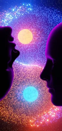 Get mesmerized by this colorful live wallpaper featuring a vibrant digital art image of two people looking at each other