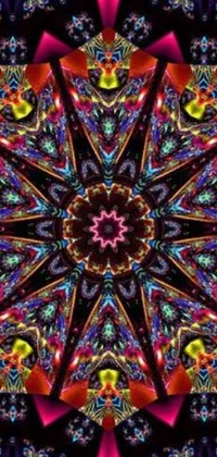 This live wallpaper for your phone is a colorful and vibrant display of psychedelic art seen through a kaleidoscope effect