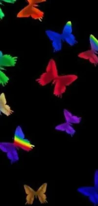 Get ready to be mesmerized by this incredibly stunning live phone wallpaper - featuring a flock of brightly-colored birds in flight against a rainbow-colored night sky