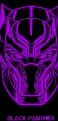This trendy phone live wallpaper showcases a mesmerizing purple panther mask on a black background, illuminating a chic outline glow