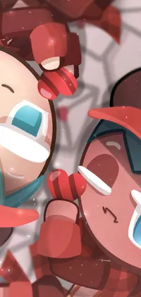 Get ready for an action-packed live wallpaper featuring cute, animated characters in a thrilling close-up battle! With a vibrant red and cyan color scheme, this kawaii swat team is sure to brighten up your phone screen