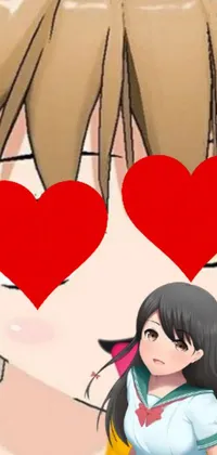 This vibrant phone live wallpaper showcases an adorable anime drawing featuring a lovable guy and girl