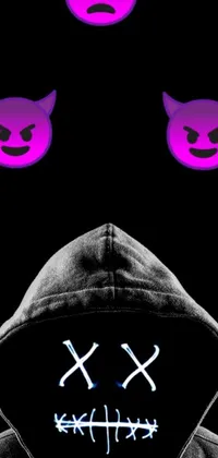 This phone live wallpaper showcases a digital art close-up of a sinister hooded figure