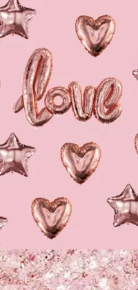 This lovely live wallpaper features an adorable scene of heart, star, and love-shaped balloons drifting gracefully across a pretty pink background