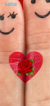 Looking for a romantic and creative live wallpaper for your phone? Check out this trending image on Pixabay! Featuring two fingers with faces painted on them and a heart-shaped tattoo, growing out of a giant red rose, this wallpaper is perfect for adding a touch of romance to your phone screen