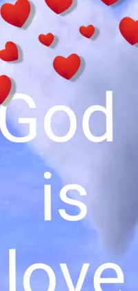 This live wallpaper for smartphones features a heart-shaped cloud, engraved with the message 'god is love'