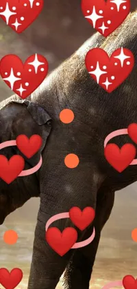 This live wallpaper for your phone showcases a couple of lovable elephants standing together in front of a beautiful pink heart background