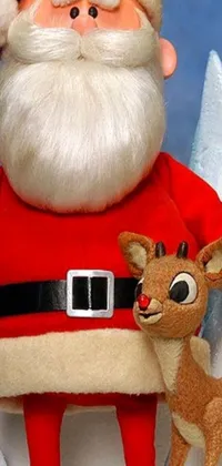 Spread the holiday cheer with this unique phone live wallpaper featuring a close-up of Santa Claus and a reindeer