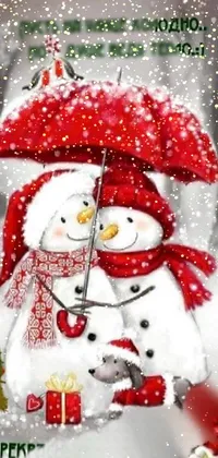 This live wallpaper features two adorable snowmen standing cheerfully beside a glistening Christmas tree, creating a perfect holiday ambiance while enhancing your phone's aesthetics