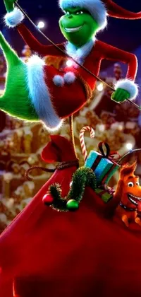 Looking for a fun and festive live wallpaper for your phone? Check out this adorable image by Pixar! Featuring a cute fox wearing a Santa hat, flying a broom through the sky, this wallpaper is sure to put a smile on your face