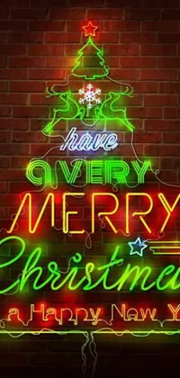 Get into the Christmas spirit with our phone live wallpaper of a neon tree on a brick wall