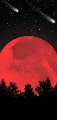 This stunning phone live wallpaper showcases a red, full moon in a dark night sky