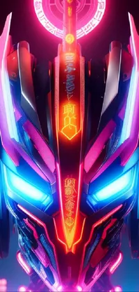 Neon Robot Head Live Wallpaper with Outrun Design - free download