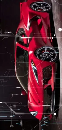 This vertical phone live wallpaper features a vivid red sports car captured in stunning detail through a digital rendering