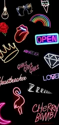 Introducing a stunning phone live wallpaper featuring a collection of neon signs