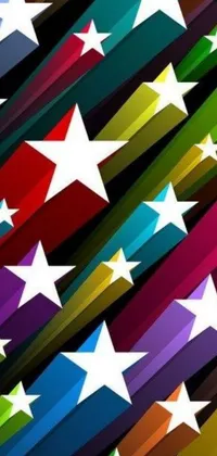This stunning live wallpaper for your phone boasts a colorful background filled with stars, stripes and meteors, all presented in a vector art style