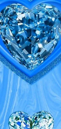 This stunning phone live wallpaper features a heart-shaped diamond made of 8 karat sparkling, shining, and floating on a blue background