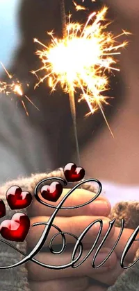 This phone live wallpaper showcases a gorgeous digital art close-up of a person holding a sparkler