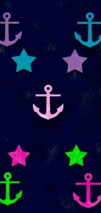 This live wallpaper features an array of colorful anchors in various shades and hues against a blue background