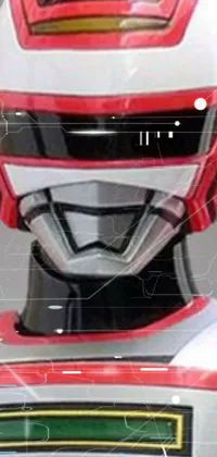 This phone live wallpaper features a close-up view of a white and red robot with a sword