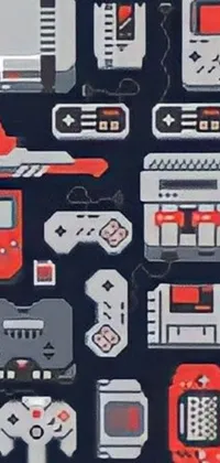 This phone live wallpaper features a retro-inspired design with iconic gaming symbols, including a controller, a power-up mushroom, and a pixelated spaceship sitting atop a table