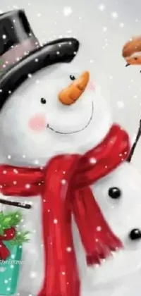 This winter-themed live wallpaper for your phone boasts a charming close-up image of a snowman