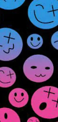 Introducing a lively live wallpaper for your phone featuring a colorful collection of smiley faces on a black background