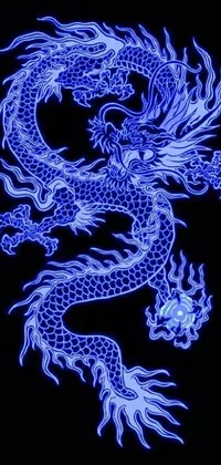 This stunning phone live wallpaper features a detailed blue dragon against a black background
