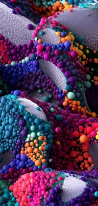 This live wallpaper showcases a pile of colorful sprinkles arranged in a microscopically inspired pattern