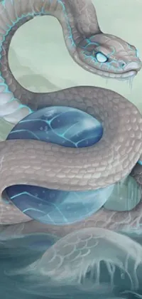 This live phone wallpaper depicts a gorgeous snake in a crystal clear body of water