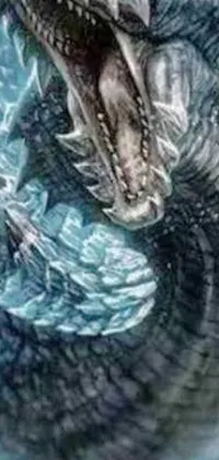 This live wallpaper features a highly detailed painting of a large snake in water with its mouth open