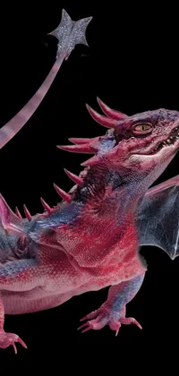 This phone live wallpaper features a close up view of a cute and stunning purple and red dragon with intricate photorealistic scales and textures