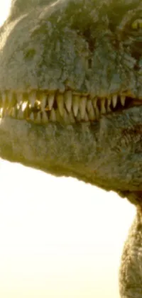 This phone live wallpaper features a stunning close-up of a dinosaur in a vast field