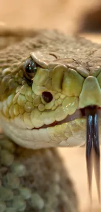 This phone live wallpaper showcases a realistic snake with its mouth agape, ready to strike