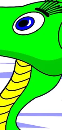 This live phone wallpaper depicts a green and yellow cobra-like snake with blue eyes on a blue background
