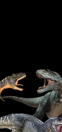 Transform your phone's home screen with this realistic live wallpaper depicting a group of fierce and prehistoric dinosaurs in duel