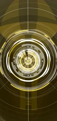 This phone live wallpaper features a futuristic circular object on a black background, enhanced with a golden ratio illustration and a kaleidoscope of machine guns