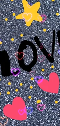 Make your phone look lovely with this live wallpaper featuring the word "love" written on an asphalt background with graffiti and stars