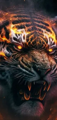 Looking to spruce up your phone with a truly eye-catching live wallpaper? Look no further than this stunning design that features a powerful tiger with flames shooting out of its mouth! With vibrant colors and intricate details, this picture will take you to a futuristic world in the year 2447 where nature and technology meet in perfect harmony