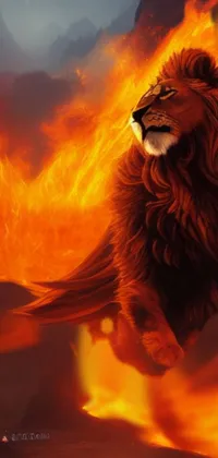 Get the stunning-in-its-simplicity wallpaper of a lion on fire for your phone