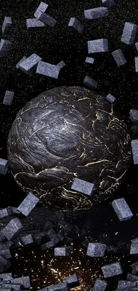 This phone live wallpaper features an awe-inspiring scene of a detailed Borg cube falling off the ground in front of a space art-inspired background