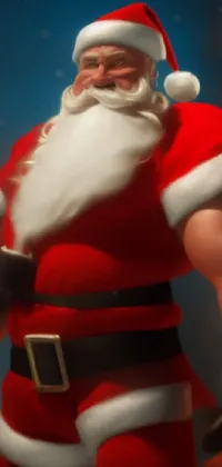 This vibrant phone live wallpaper showcases a close-up view of a muscular Santa Claus figurine with impressive muscle definition