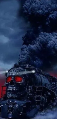 This live wallpaper features a train with a skull on the front as it races along the tracks against a sky background with clouds