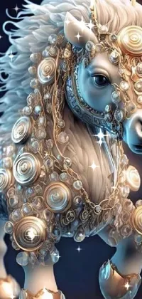 This phone's live wallpaper showcases a magnificent close-up of a horse figurine against a baroque styled background