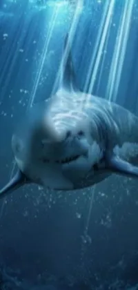 This phone live wallpaper features an impressive image of a shark swimming in the ocean